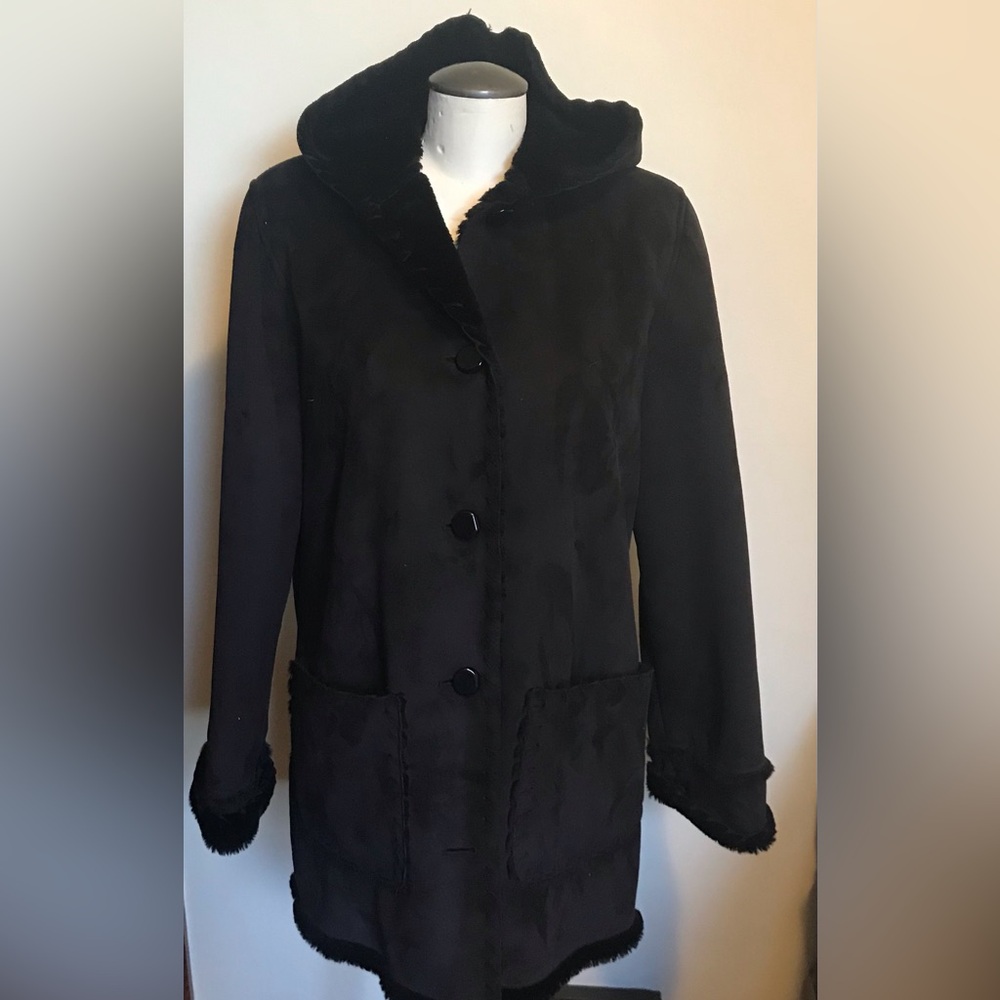 Utex Black Sherling Hooded Jacket - Size Medium